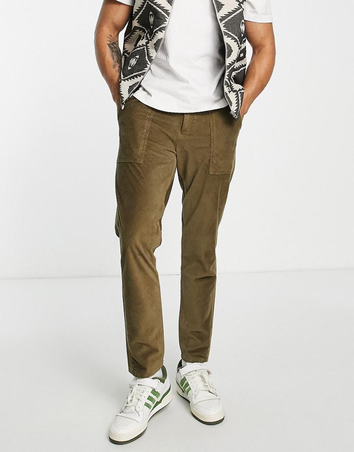 Asos Design Tapered Pants In Bias Cut Cord In Brown