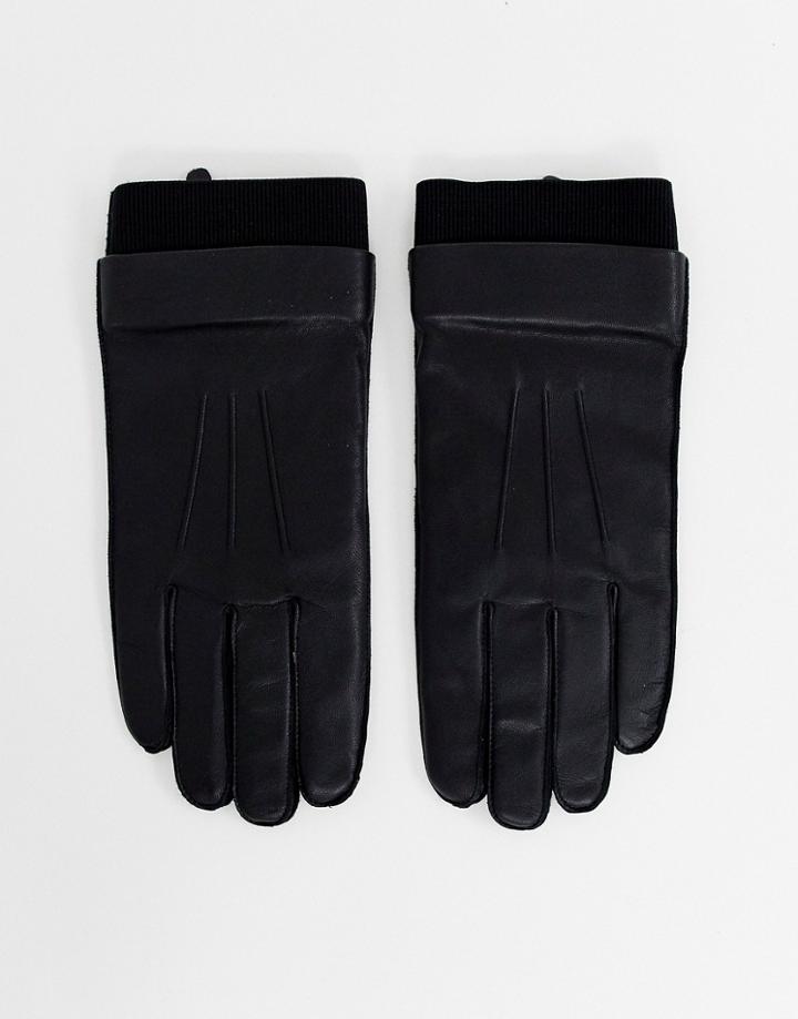 Weekday End Leather Gloves In Black - Black