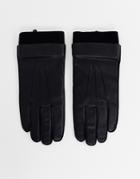 Weekday End Leather Gloves In Black - Black