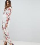 Hope & Ivy Maternity Long Sleeve Button Front Printed Maxi Dress - Multi