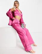 Unique21 Satin Wid Leg Pants In Fuschia - Part Of A Set-pink