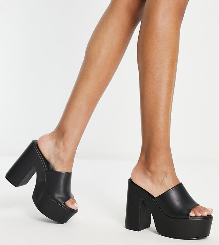 Simmi London Wide Fit Lala Platform Mule Sandals In Black