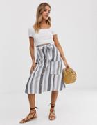 Influence Midi Skirt With Pockets In Natural Stripe - Multi