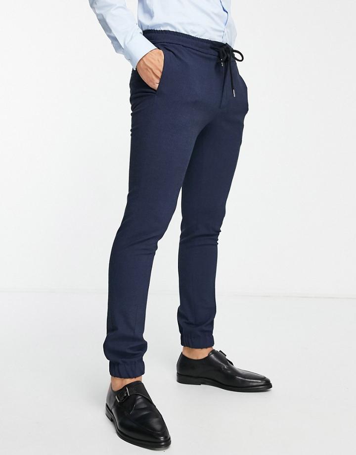 Asos Design Super Skinny Smart Sweatpants In Micro Check-navy