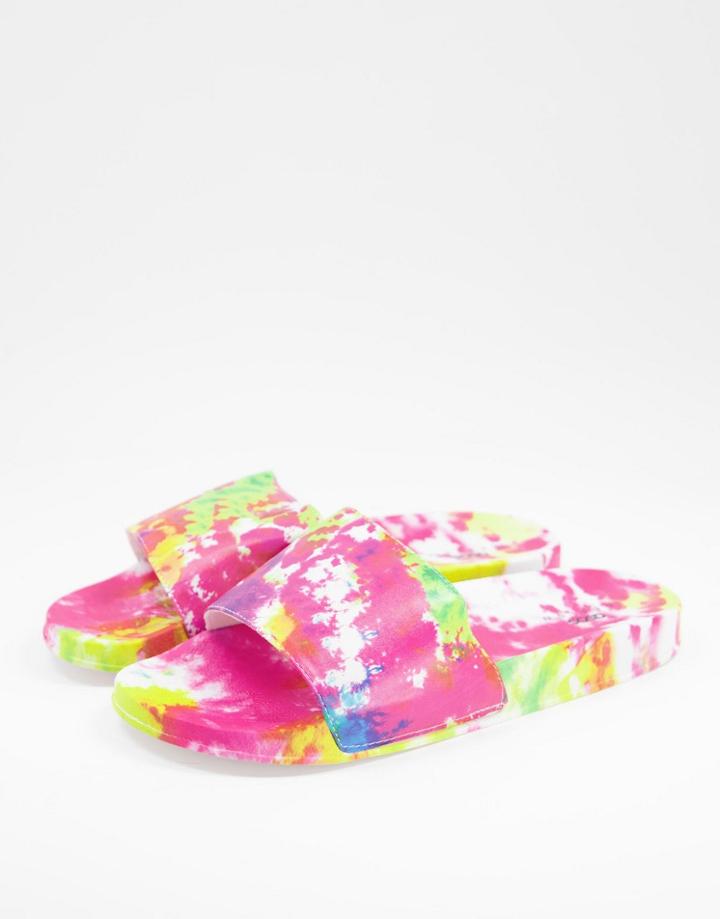Asos Design Slides In Tie Dye Print-multi