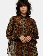 Topshop Flocked Oversized Blouse In Brown