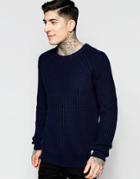 Bellfield Crew Neck Fishermen Cable Knit Sweater - Navy