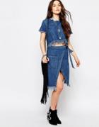 Pull & Bear Denim Pencil Wrap Skirt - Blue