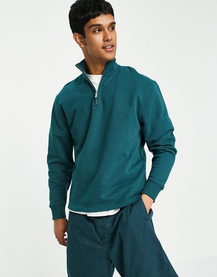 Topman Quarter Zip Sweat Shirt In Green