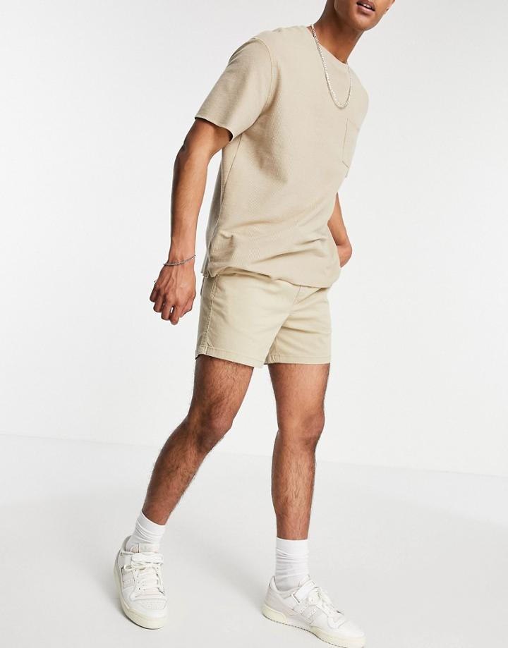 Jack & Jones Intelligence Chino Short With Drawstring In Beige-neutral