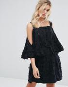 Stevie May Beaded Tassel Textured Mini Dress - Black
