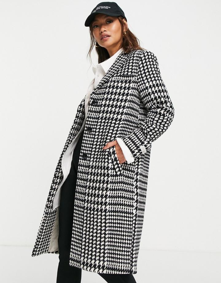 Gianni Feraud Double Breasted Check Coat In Black And White-multi