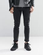 Asos Skinny Black Jeans With Rips And Stitching In Black - Black