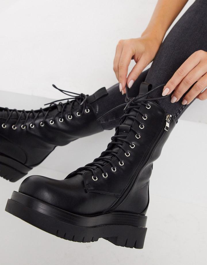 Raid Dahlia Flat Lace-up Boots In Black