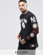 Majestic Yankees Long Sleeve T-shirt With Yankees Sleeve Print Exclusive To Asos - Black