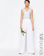 Maya Tall Heavily Embellished Bodice Wide Leg Jumpsuit - White
