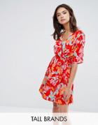 New Look Tall Flare Sleeve Wrap Dress - Red