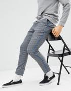Asos Design Skinny Pants In Gray Check With Elasticated Waist - Navy