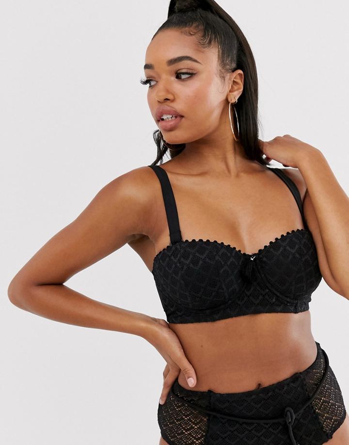 Pour Moi Fuller Bust Castaway Underwired Bikini Top In Black Crochet