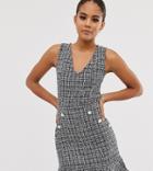 Parisian Tall Tweed Dress With Fluted Hem And Pearl Effect Buttons - Black
