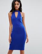 Lipsy Plunge Choker Neck Bodycon Dress - Blue