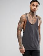 Asos Tank With Raw Edge Extreme Racer Back In Washed Black - Black