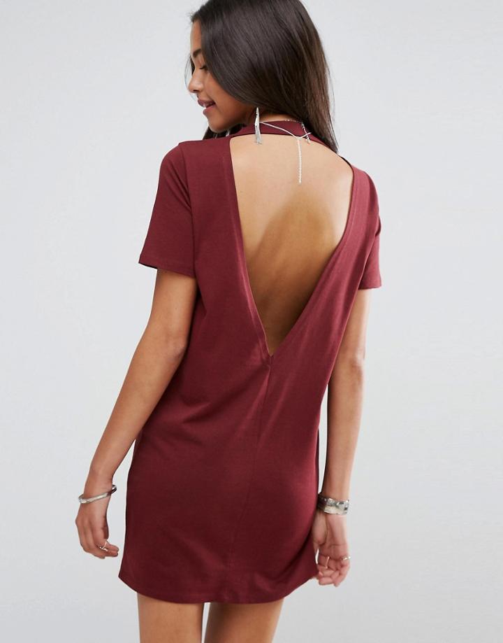 Asos Open Back T-shirt Dress With V Back - Red