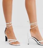 Z Code Z Exclusive Monika White Square Toe Ankle Tie Heeled Sandals