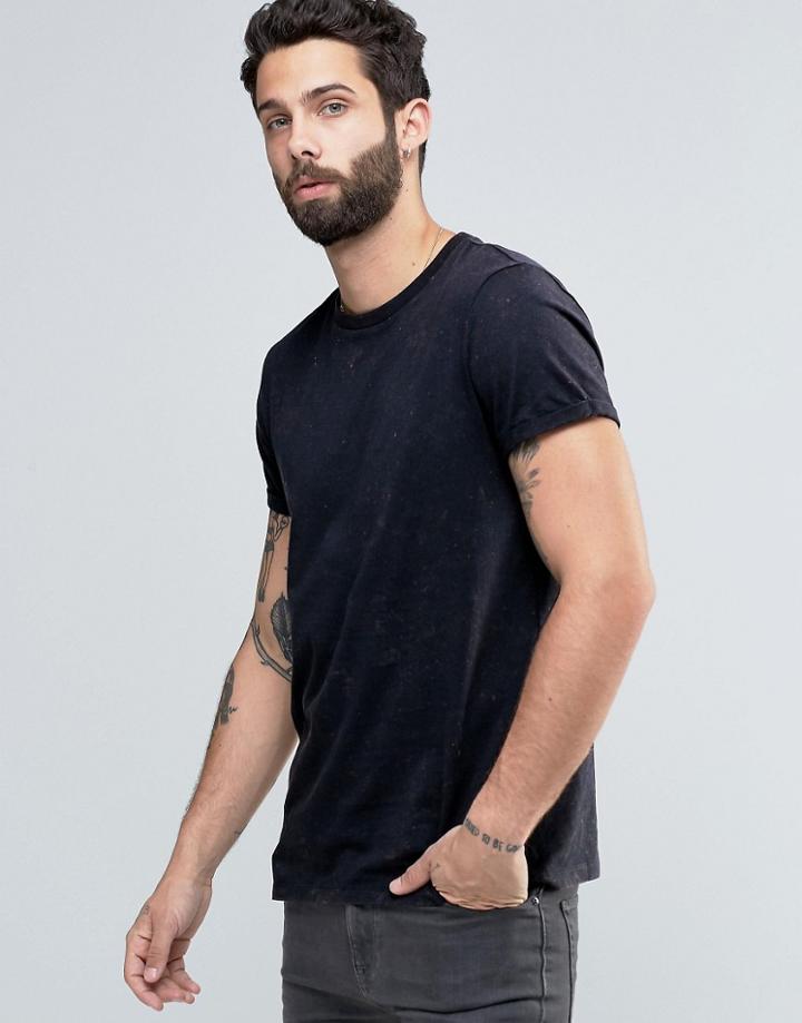 Asos T-shirt With Roll Sleeves And Subtle Wash In Black - Black