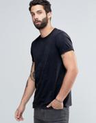 Asos T-shirt With Roll Sleeves And Subtle Wash In Black - Black