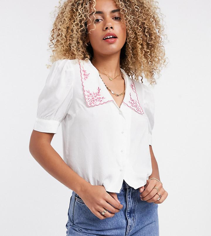 Reclaimed Vintage Inspired Tea Blouse With Embroidery-white