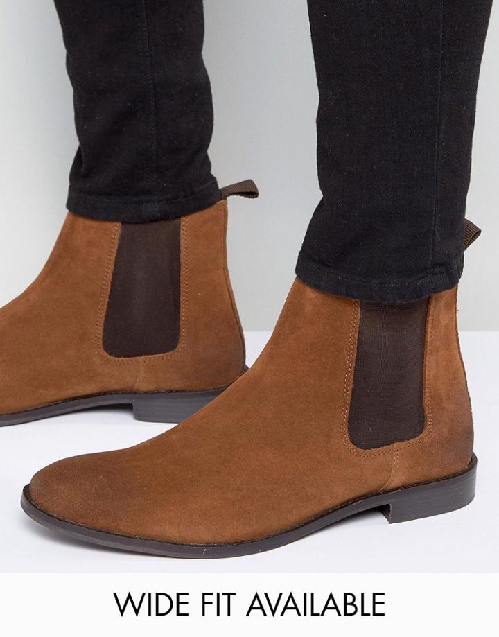 Asos Chelsea Boots In Tan Suede - Wide Fit Available - Tan