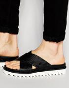 Asos Slide Sandals With Black Snakeskin Effect - Black