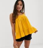 Asos Design Petite Square Neck Cami In Seersucker Sun Top - Yellow