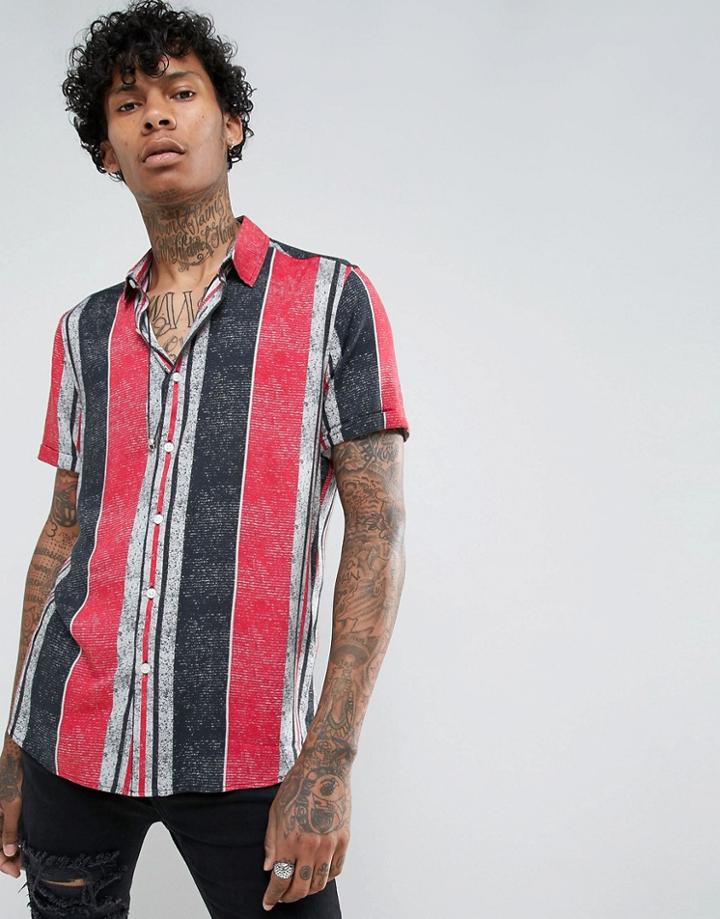 Asos Regular Fit Printed Stripe Shirt In Red - Red