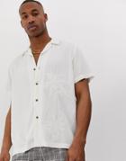 Asos Design Regular Fit Shirt With Palm Tree Embroidery In Ecru - Cream