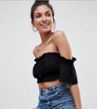Asos Tall Crop Top With Off Shoulder Ruffle Sleeve - Black