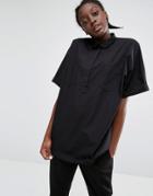 Monki Woven Pocket Detail Shirt - Black