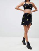 Motel Wrap Mini Skirt In Sunflower Co-ord - Black