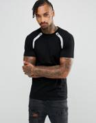 Asos Muscle Raglan T-shirt With Reflective Zip Tape - Black