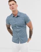 Asos Design Skinny Shirt In Stripe Denim - Blue