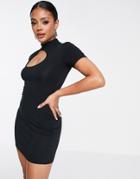 Asos Design Mini Dress With Short Sleeves In Large Keyhole Detail In Black