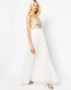 Needle & Thread Embroidery Floral Tulle Maxi Dress - Chalk