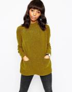 Asos A Line Tunic In Soft Yarn With Pocket Detail - Olive