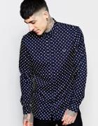 Fred Perry Shirt With Polka Dot Print In Slim Fit - Navy