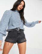 Vero Moda High Neck Cable Knit Sweater In Blue-blues