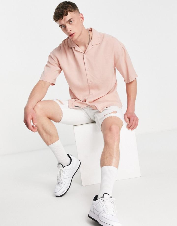 Pull & Bear Shirt With Camp Collar In Pink