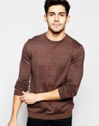 Asos Crew Neck Sweater In Brown Twist Cotton - Brown