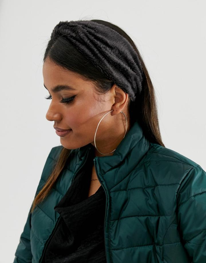 Asos Design Headband With Twist Front In Fluffy Fabric In Gray - Brown