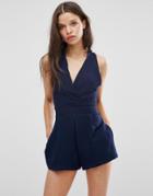 Love Romper With Pleated Bust - Navy